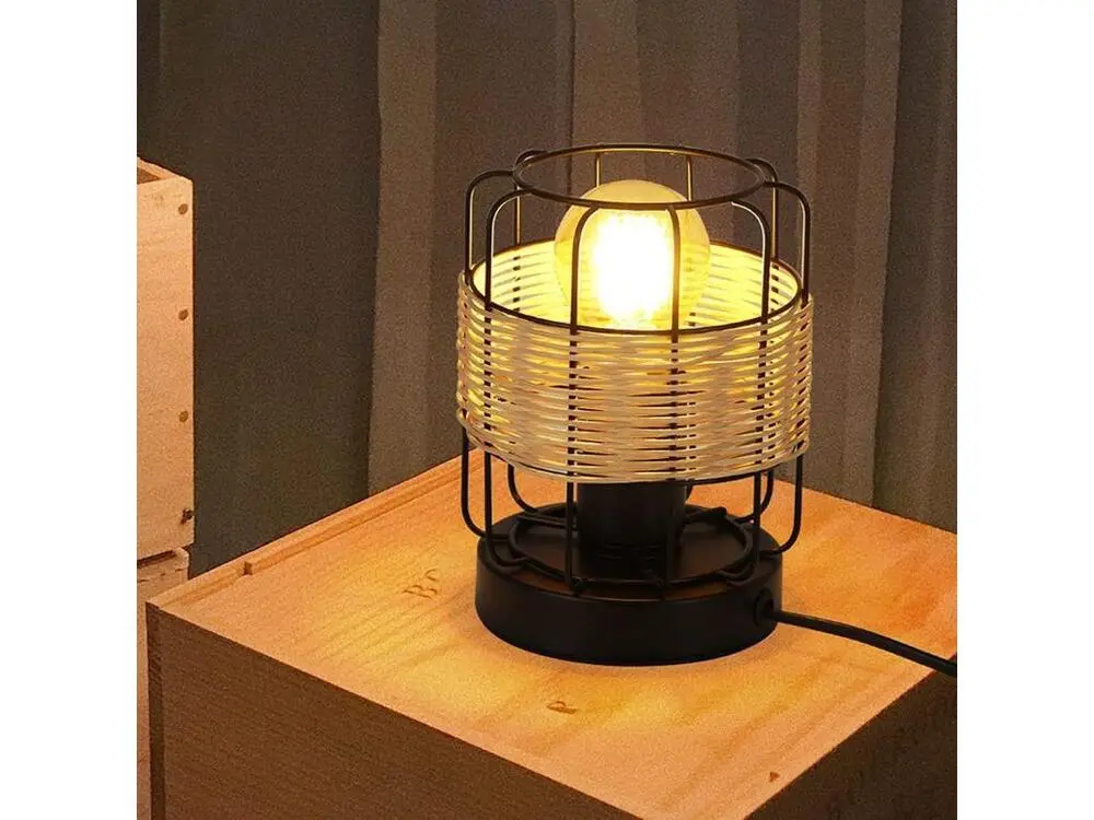 NETTLIFE lampe de table classique: petite lampe de table boho lampe salon noir en rotin métal E27 scandinave lampe de bure...