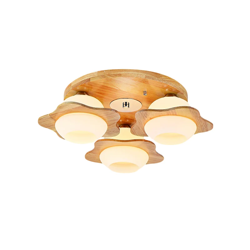 Plafonnier en bois floral piégé moderniste 3/5 lumières chamois avec abat-jour en verre dépoli | Dimmable | Haute luminosité