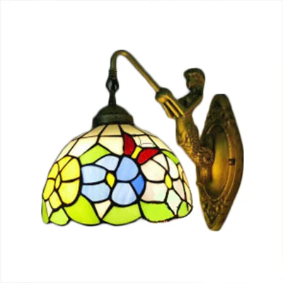 Socle en bois massif Kuppel-Wandleuchte, Barock-Buntglas, 1 Kopf, bronzefarbene Wandleuchte mit Blumen-/Libellen-/Morning-...