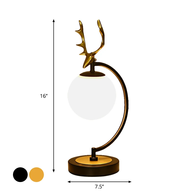 Globus-Leselampe Cartoon, weißes Glas, 1-flammig, Schwarz/Gold, mit Hirsch-Design für Schlafzimmer Matériau : Verre soufflé