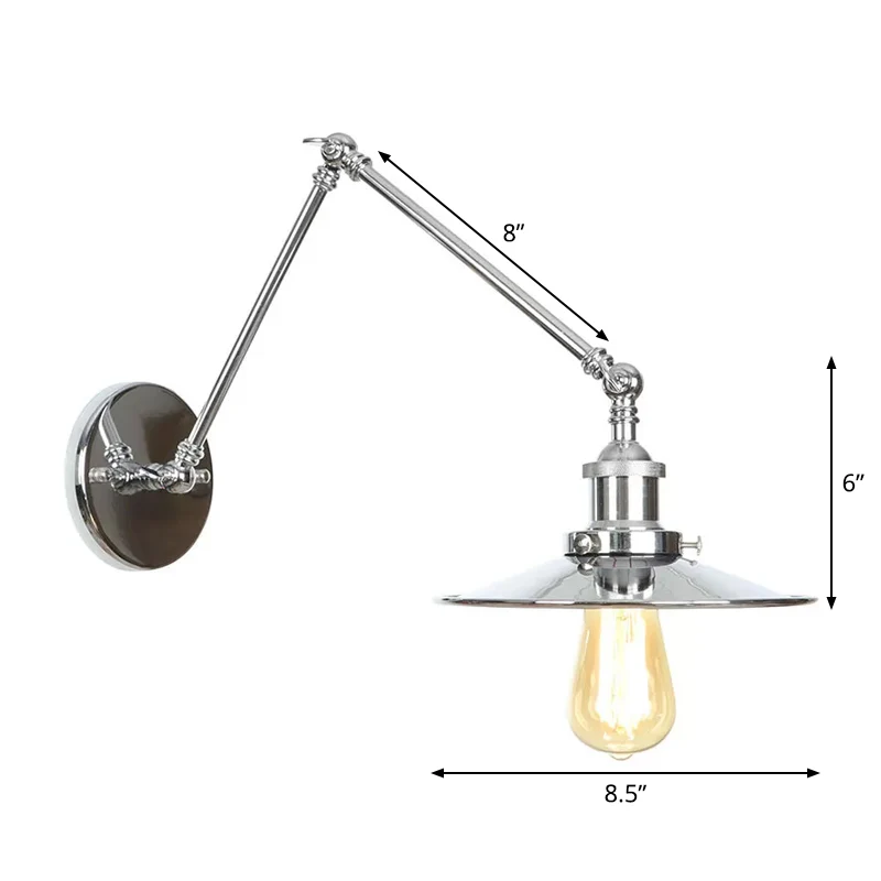 Lampe murale de lecture avec soucoupe, cône et corne, en métal d'usine, luminaire mural chromé de 6 "/8" W avec bras rotat...