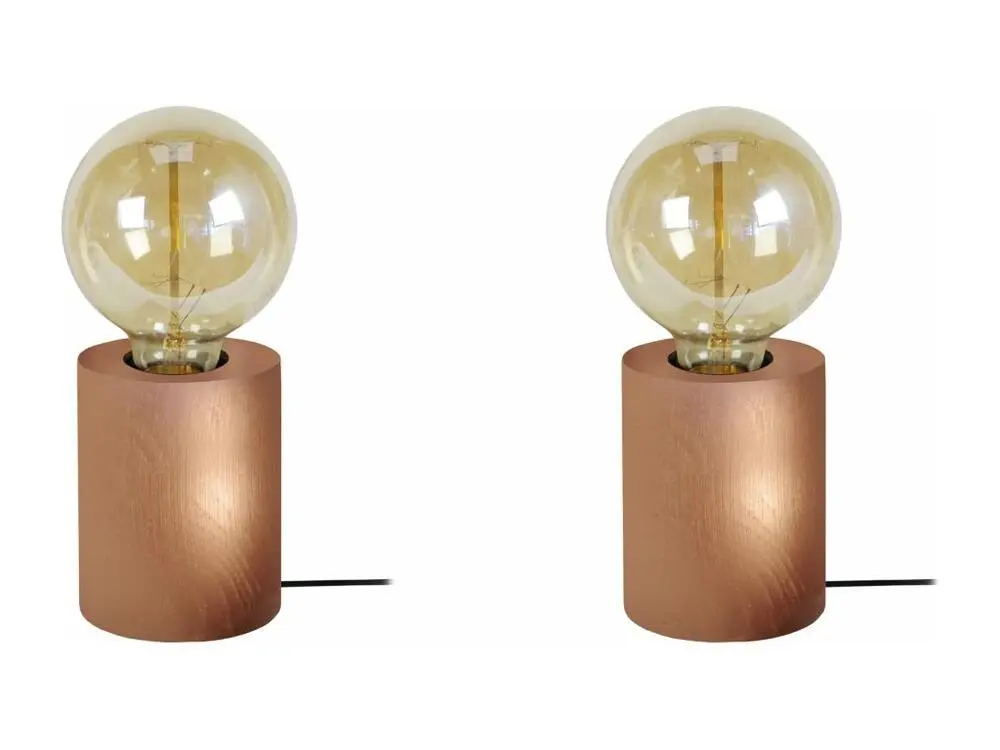 Lampe de signalisation Pair de Lampes de chevet cylindre bois cuivre 21 cm.