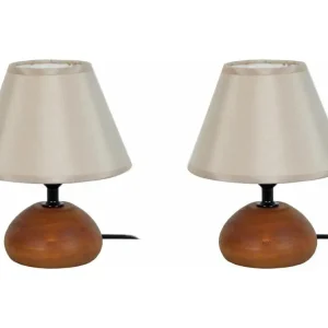 Pair de Lampes de chevet ovale bois wangué 22 cm. avec chargeur solaire