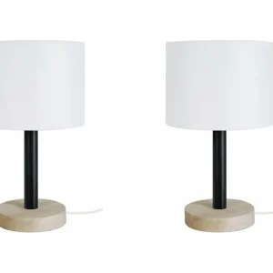 Pair de Lampes de chevet droit bois naturel,noir 35 cm. Version Tactique