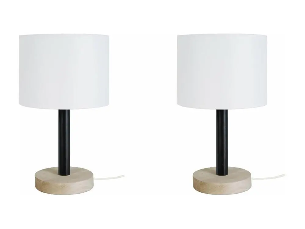 Pair de Lampes de chevet droit bois naturel,noir 35 cm. Version Tactique