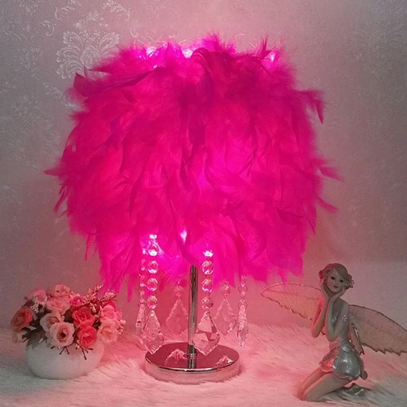 Lampe de table de chevet cylindrique de style actuel, lampe de table de chambre à coucher en plumes avec goutte à goutte e...