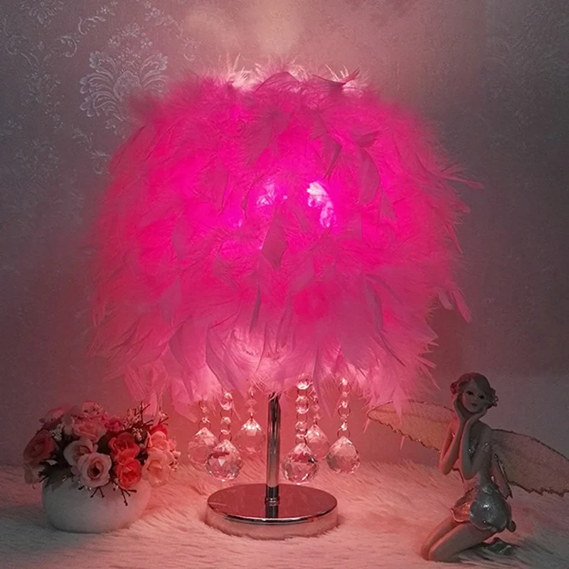 Lampe de table de chevet cylindrique de style actuel, lampe de table de chambre à coucher en plumes avec goutte à goutte e...