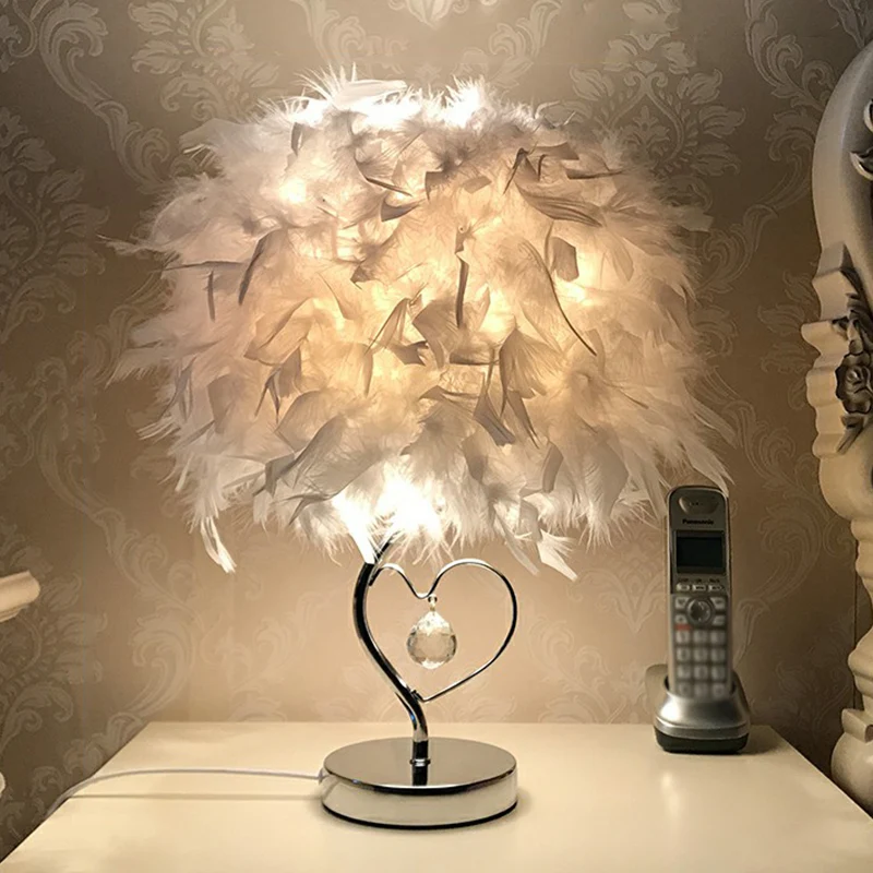 Lampe de table de chevet cylindrique de style actuel, lampe de table de chambre à coucher en plumes avec goutte à goutte e...