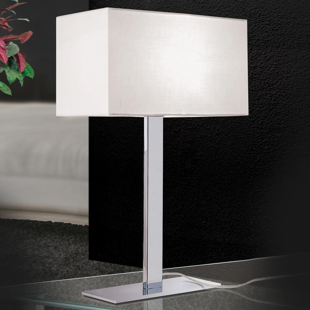 Abat-jour en tissu Lampe à poser Grigor à abat-jour en lin blanc