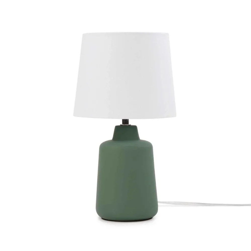 Abat-jour en tissu Lampe de table avec base en céramique verte, 4" x 13"