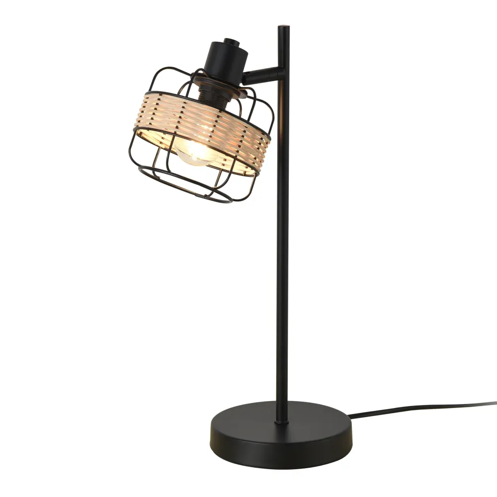 Abat-jour en tissu Lampe de table métal rotin 42 x 20 x 14 cm noir sable 03_0007402