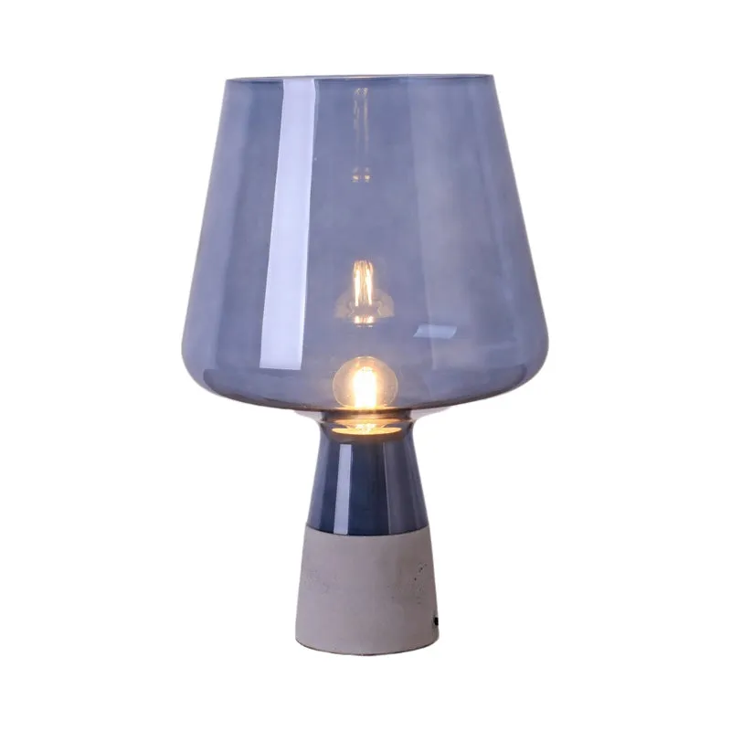 Éclairage de nuit à cône tronqué Lampe de table à 1 tête en verre jaune/bleu du milieu du siècle avec conception à dessus...