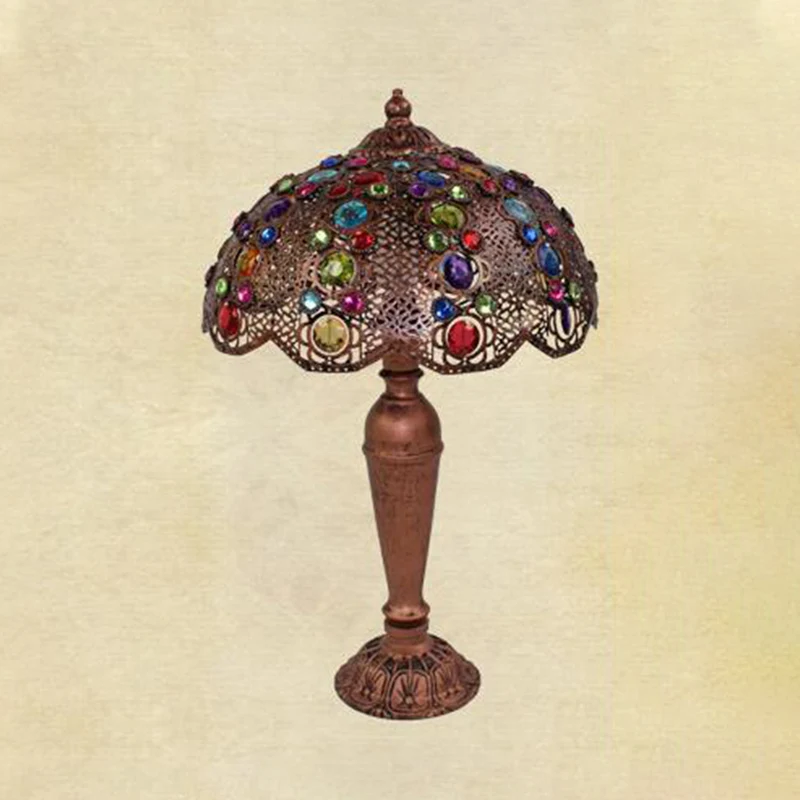 Éclairage de Table de nuit à 1 ampoule, lampe de chevet en métal, dôme Art déco, rouge/jaune/vert, pour salon avec câble t...