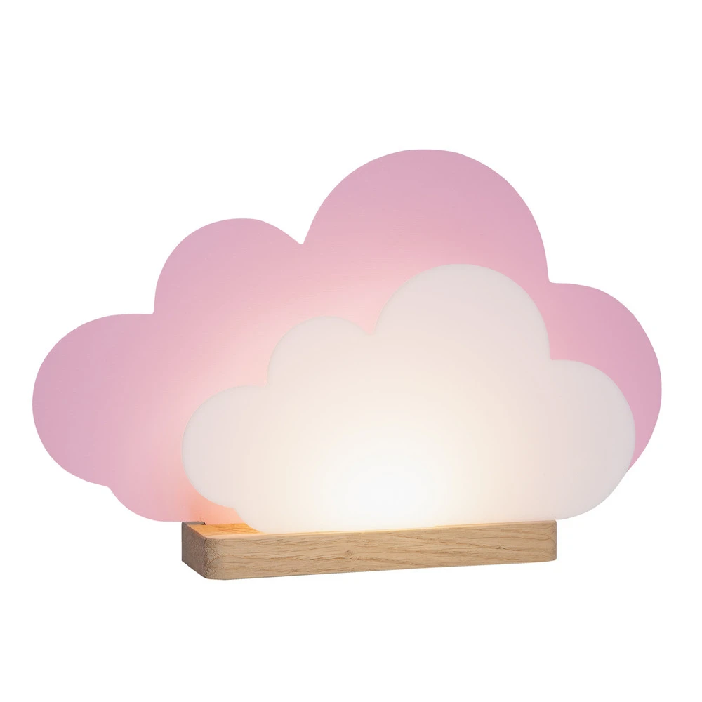 Haute Qualité Lampe de table LED Wölkchen, rose, bois, 3000 K, intensité variable