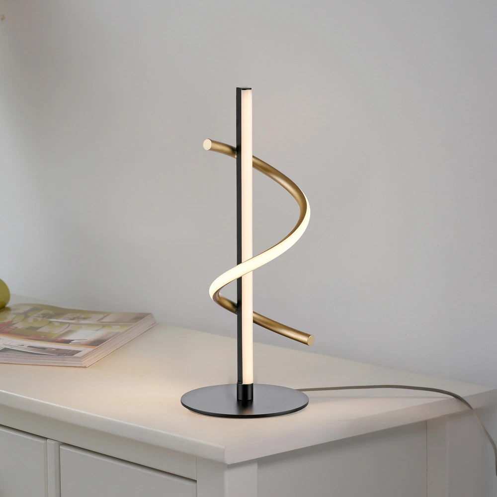 JUST LIGHT. Lampe de table LED Amanda, fer, noir-laiton avec variateur d'intensité