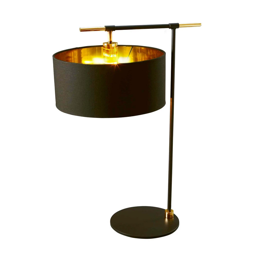 Lampe à poser Balance, noir/laiton, abat-jour noir avec douille E27
