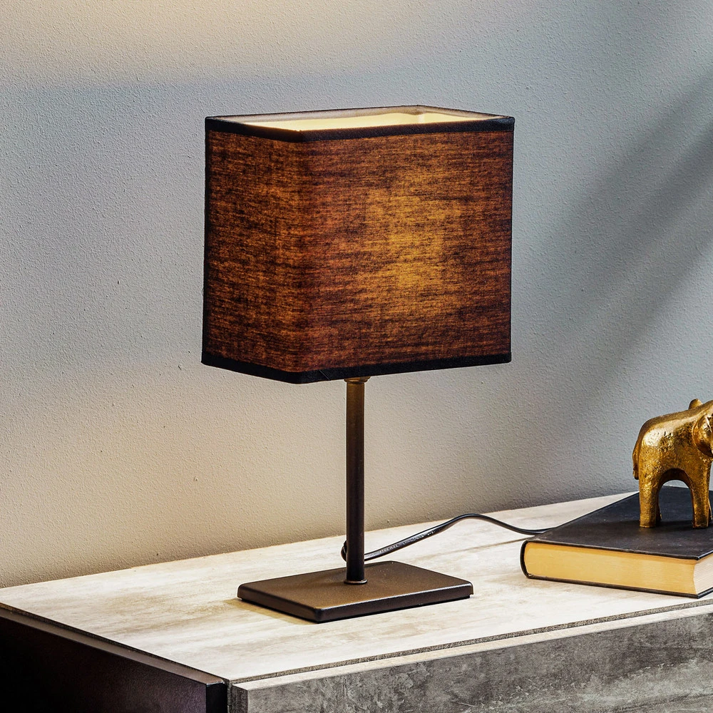 Lampe à poser Kate, abat-jour tissu, noir/doré avec variateur d'intensité