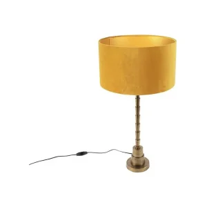 Lampe de table Art Déco avec abat-jour en velours jaune 35 cm - Pisos avec Abat-Jour Inclus