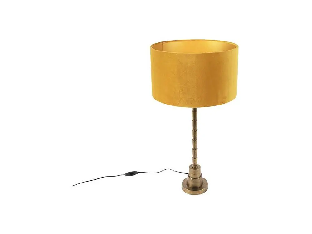 Lampe de table Art Déco avec abat-jour en velours jaune 35 cm - Pisos avec Abat-Jour Inclus