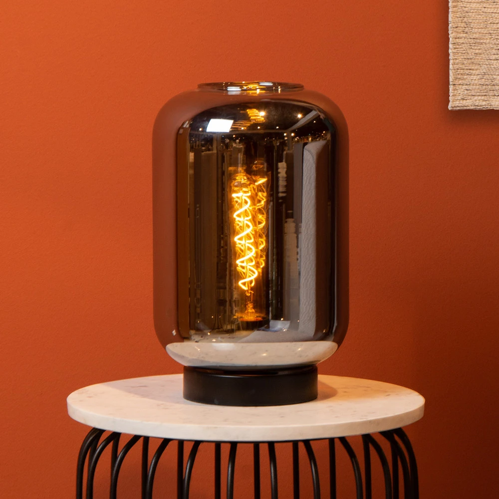Lampe de table Joanet avec verre fumé, Ø 22 cm pour éclairage d'ambiance