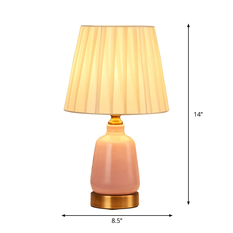 Lampe de table de nuit à 1 tête pour chambre à coucher, lampe de bureau rose de style aisé avec abat-jour en tissu plissé...
