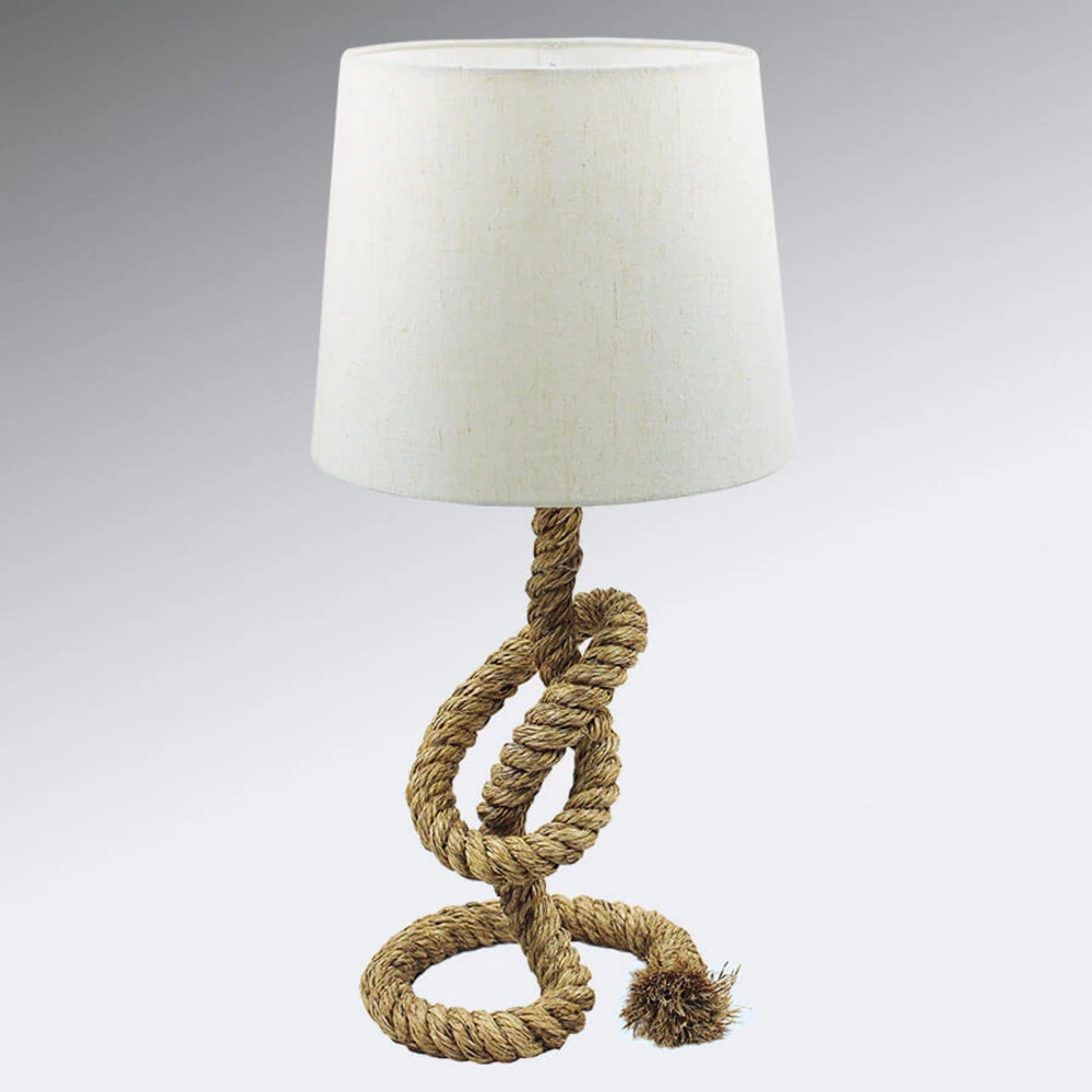 Socle en bois massif Lampe corde Lieke avec abat-jour blanc
