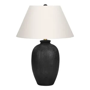 Socle en céramique éClairage - Lampe De Table 24"H CéRamique Noire / Abat-Jour Ivoire