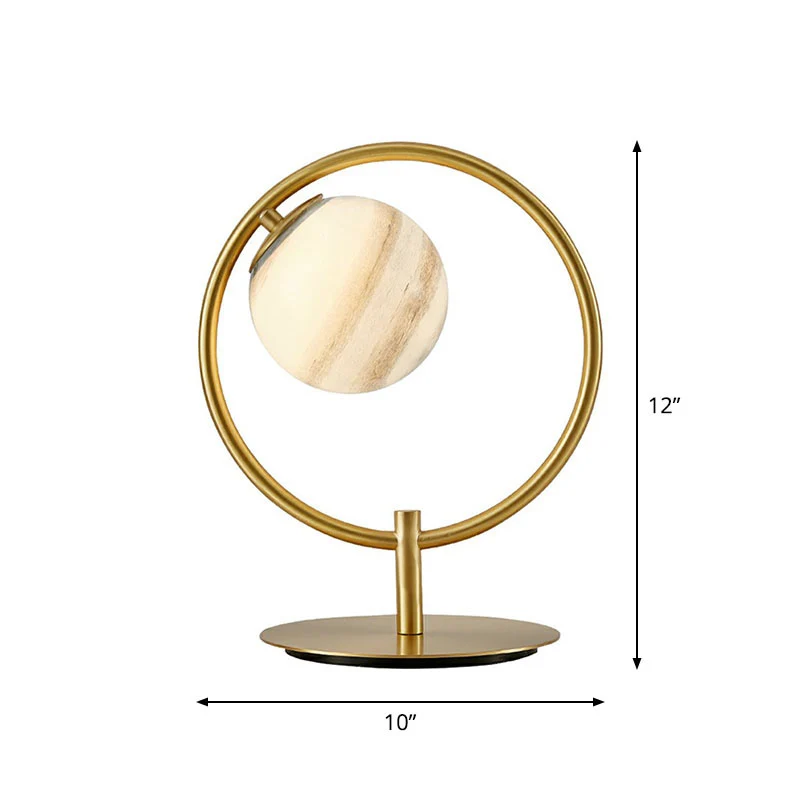 Suspension à abat-jour Opalglas-Kugel-Nachttischleuchte, schlichte, vergoldete Tischlampe für Schlafzimmer