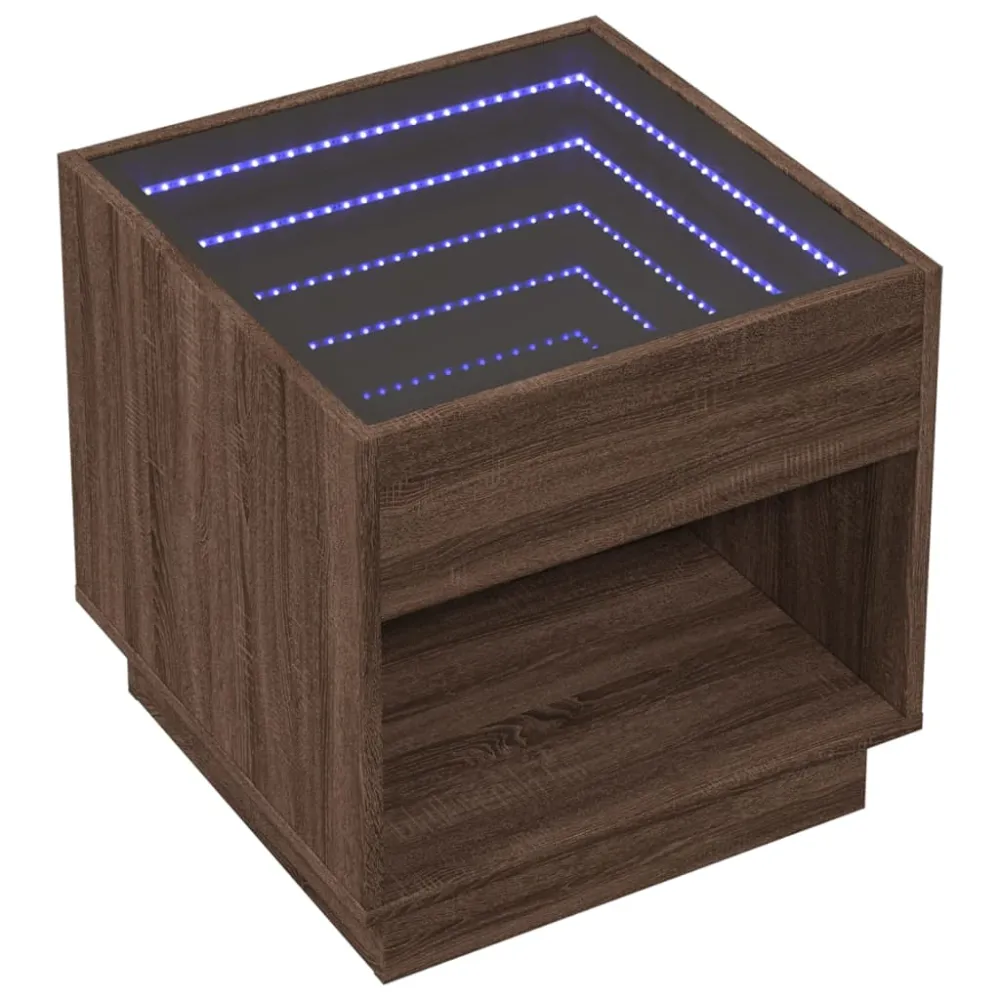 Suspension à abat-jour Table de chevet avec lumière LED et compartiment ouvert 50 x 50 x 50 cm bois d'ingénierie marron et...