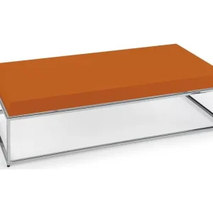 Table basse rectangulaire bois laqué orange et acier inoxydable Gucca pour intérieur moderne