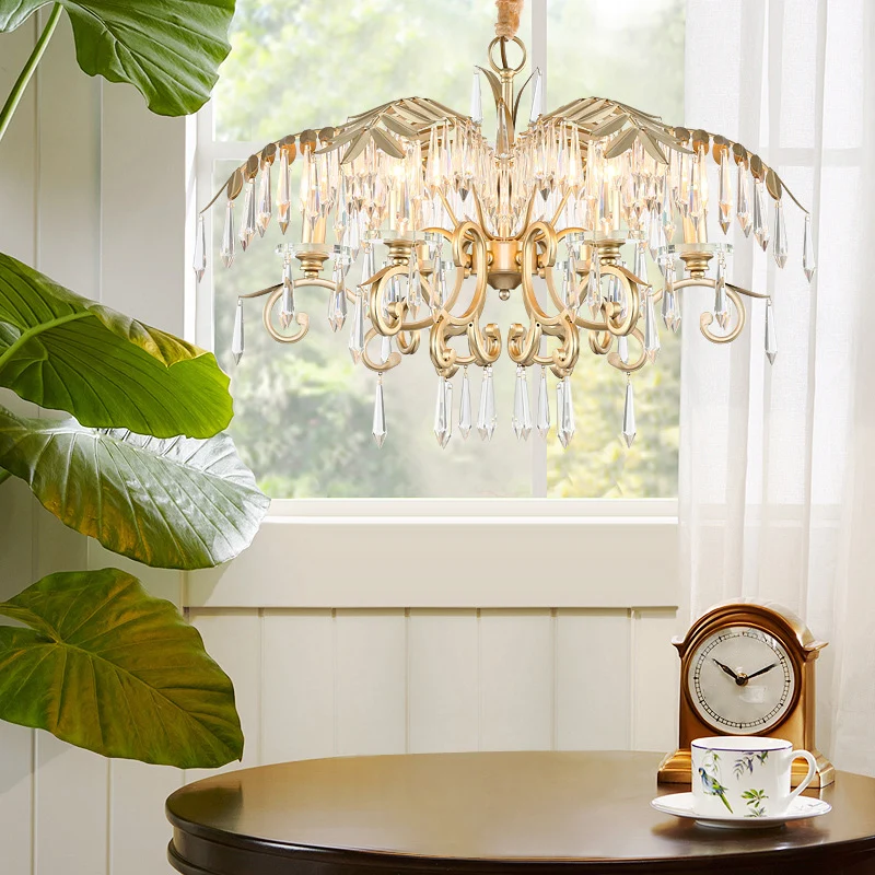 Luminaire de plafond à diffusion uniforme Kristallpalmenblatt-Kronleuchter im Kolonialstil für Esszimmer, Decken-Hängelamp...