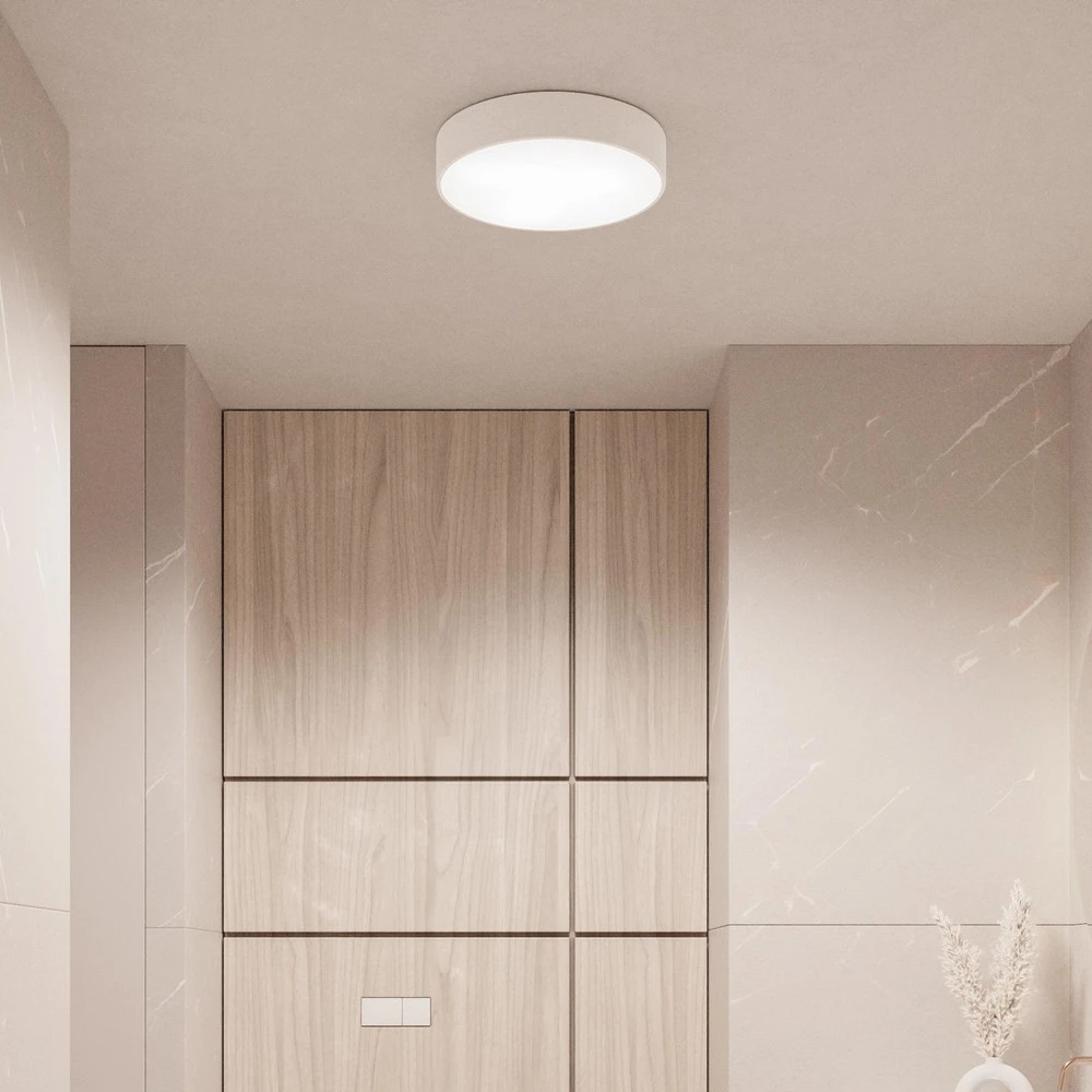 Luminaire de plafond à diffusion uniforme Plafonnier Cleo, Ø 20 cm, IP54, blanc, métal, E27