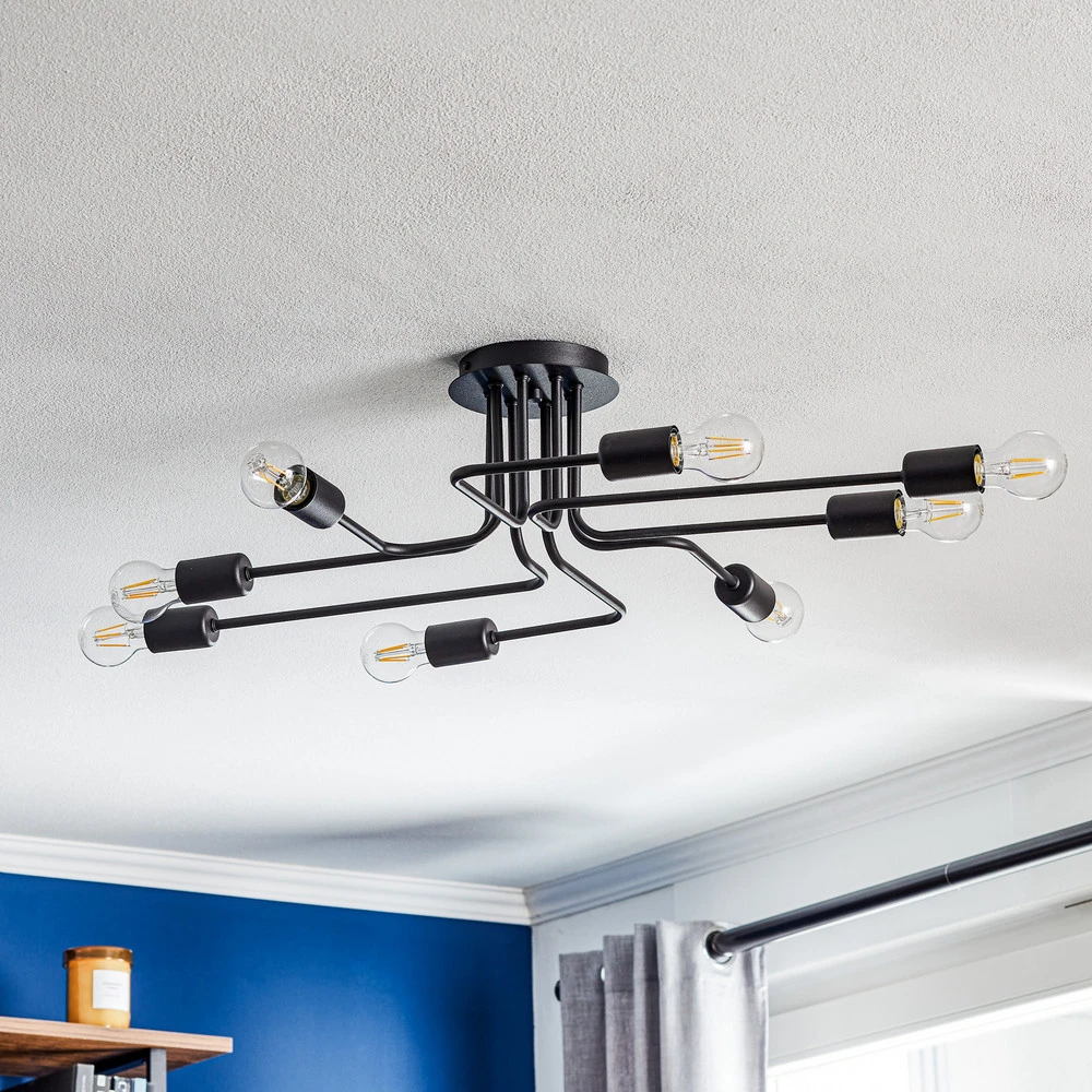 Plafonnier Atol à huit lampes, noir | Garantie 2 Ans