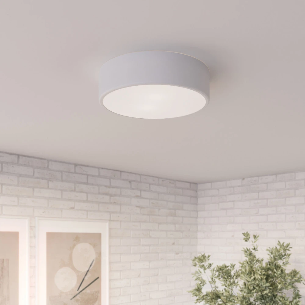 Plafonnier Cleo, Ø 30 cm, IP20, blanc, métal, E27 Sans outil d'installation