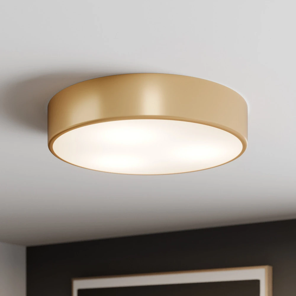 Plafonnier Cleo, Ø 40 cm, IP20, doré, métal, E27 en acrylique dépoli