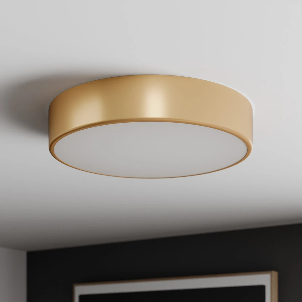 Plafonnier Cleo, Ø 40 cm, IP20, doré, métal, E27 en acrylique dépoli