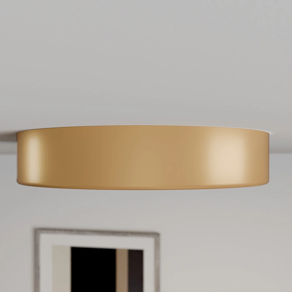 Plafonnier Cleo, Ø 40 cm, IP20, doré, métal, E27 en acrylique dépoli