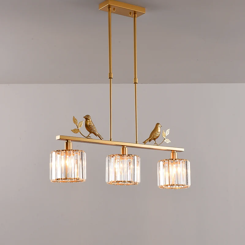 Plaque de plafond LED Éclairage d'îlot cylindrique en cristal, lampe suspendue rustique à 3 têtes pour salle à manger avec...