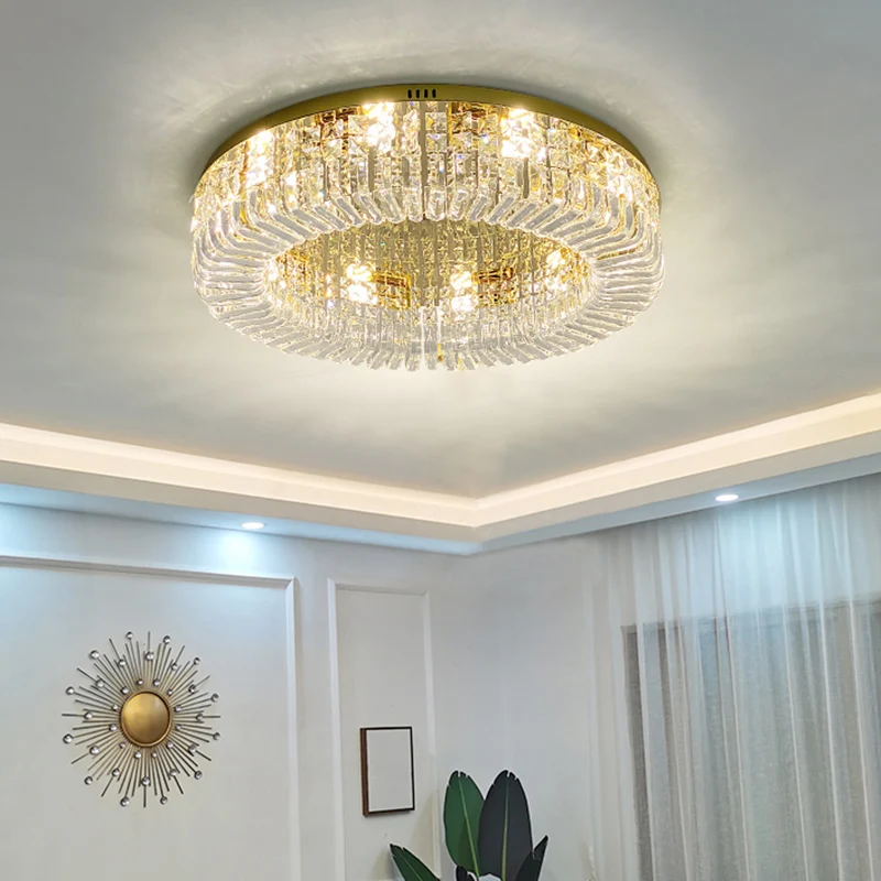 Kit d'Éclairage Ambiance Plafonnier rond doré en cristal minimaliste, luminaire décoratif d'intérieur, impeccable pour un...