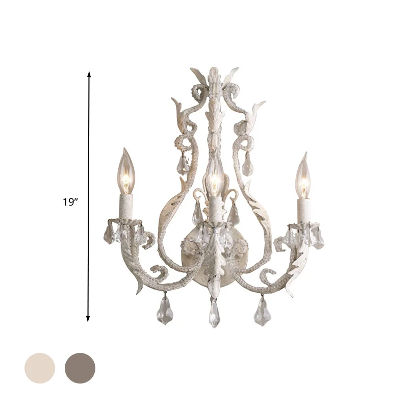 Lampe murale chandelier traditionaliste à 3 têtes, applique murale drapée en cristal, éclairage en gris/ivoire Éclairage c...