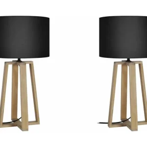 Lampe frontale LED Pair de Lampes de chevet colonne bois naturel,noir 50 cm.