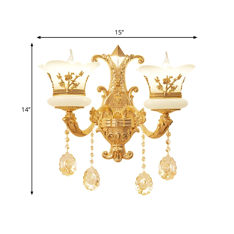 Lampe murale en verre dépoli à 1/2 lumières, finition dorée du milieu du siècle, luminaire de chevet en forme de fleur | B...