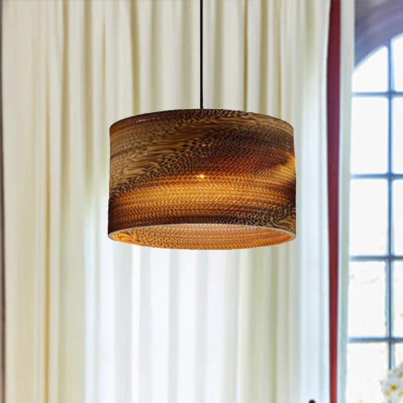 Projecteur à motifs Lampe suspendue en papier à 1 lumière, abat-jour tambour asiatique, luminaire de plafond pour salle à...