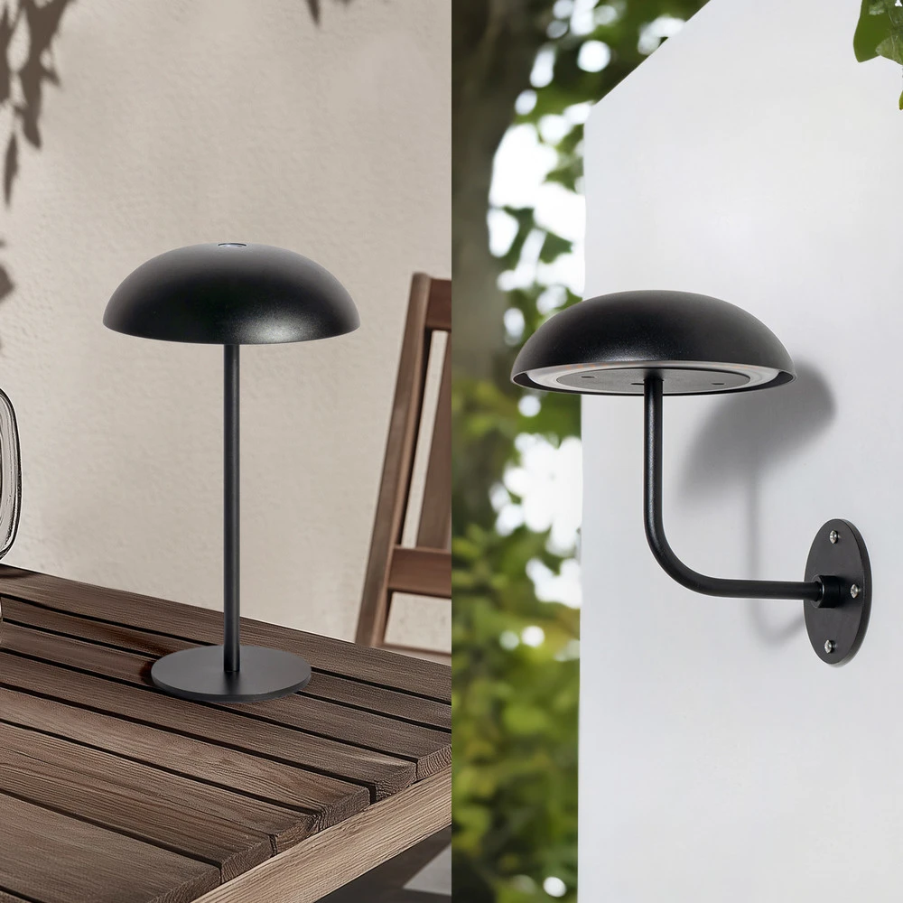 Arcchio lampe de table LED à autonomie renouvelable Thenra, noir, support mural