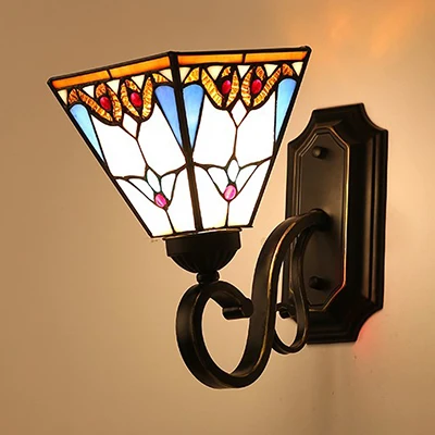 Éclairage mural en vitrail avec motif baroque/fleur/gemme/magnolia Tiffany 1 lumière applique intérieure en bleu