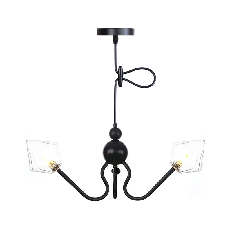 Éclairage suspendu en forme de diamant, lampe de lustre de restaurant en ambre/verre diaphane à 3 lumières en noir/Chrome