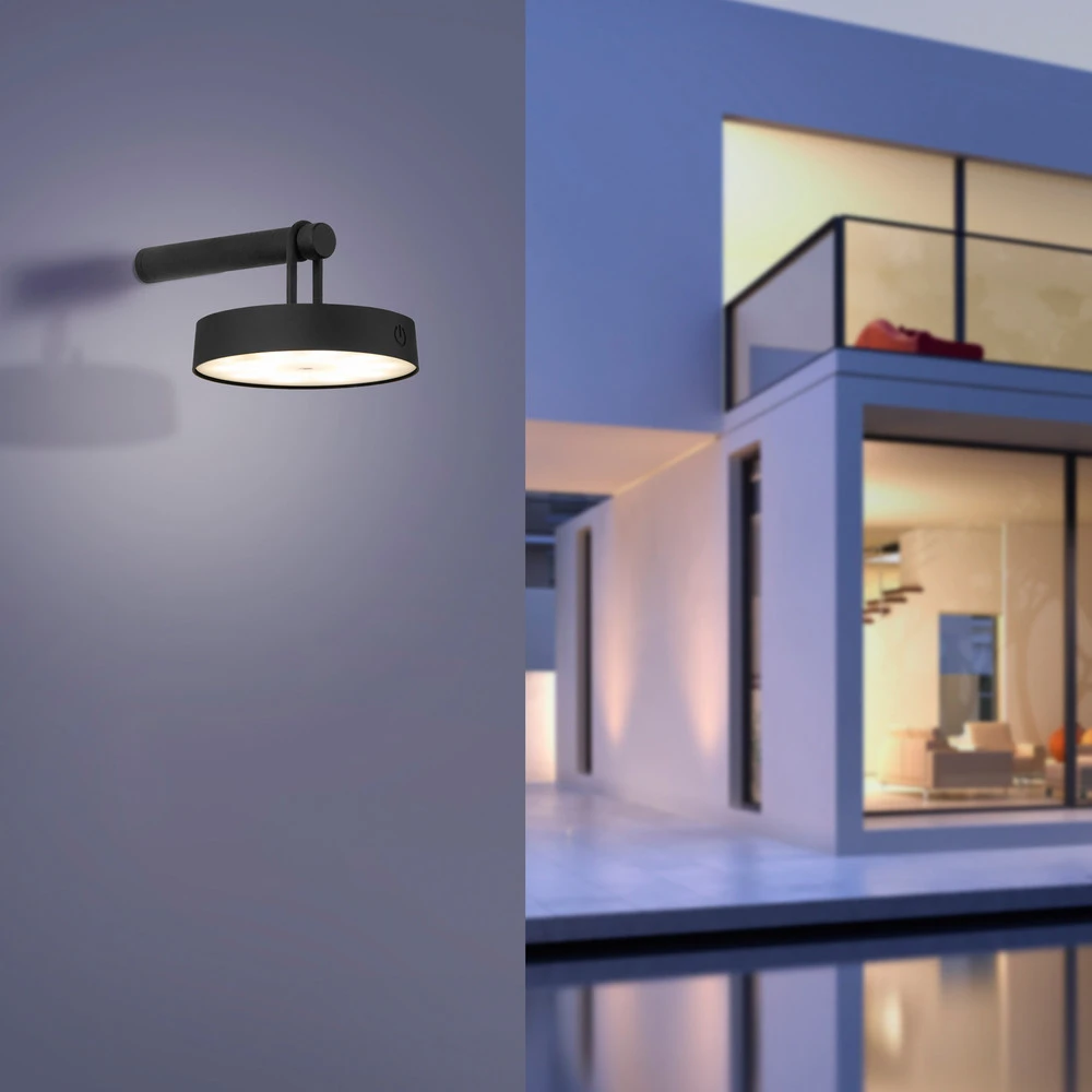 JUST LIGHT. Applique murale LED à autonomie renouvelable Arma, noir Plastique IP44