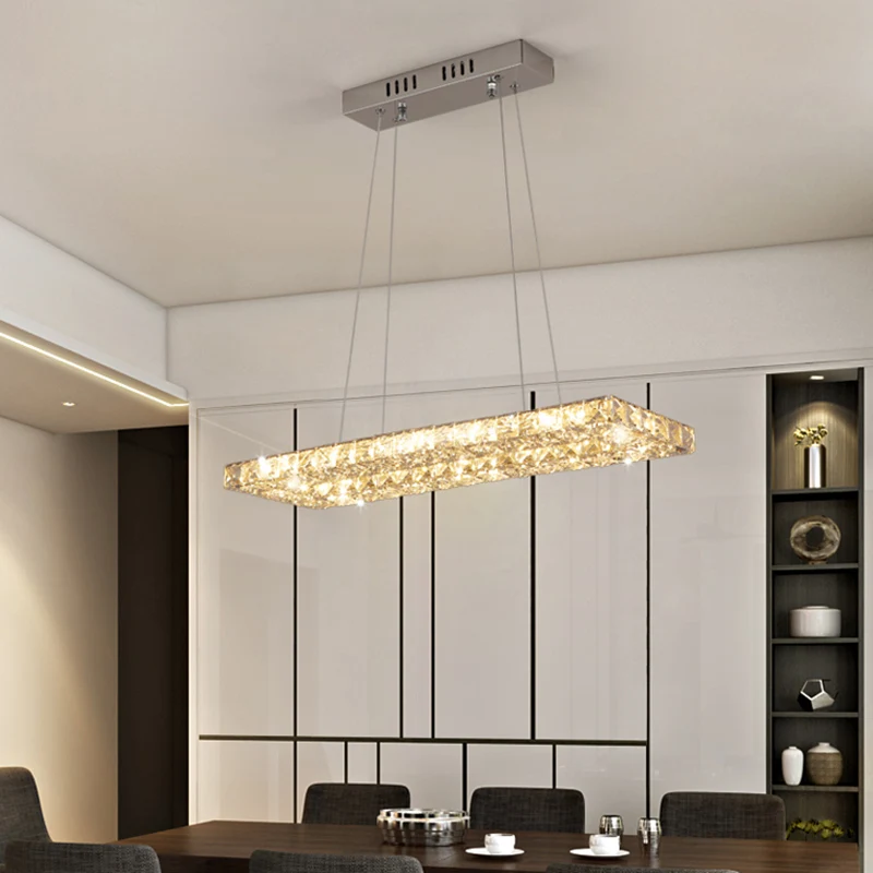 Lampe d'îlot LED rectangulaire minimaliste biseautée K9, luminaire suspendu en cristal cristallin pour Restaurant