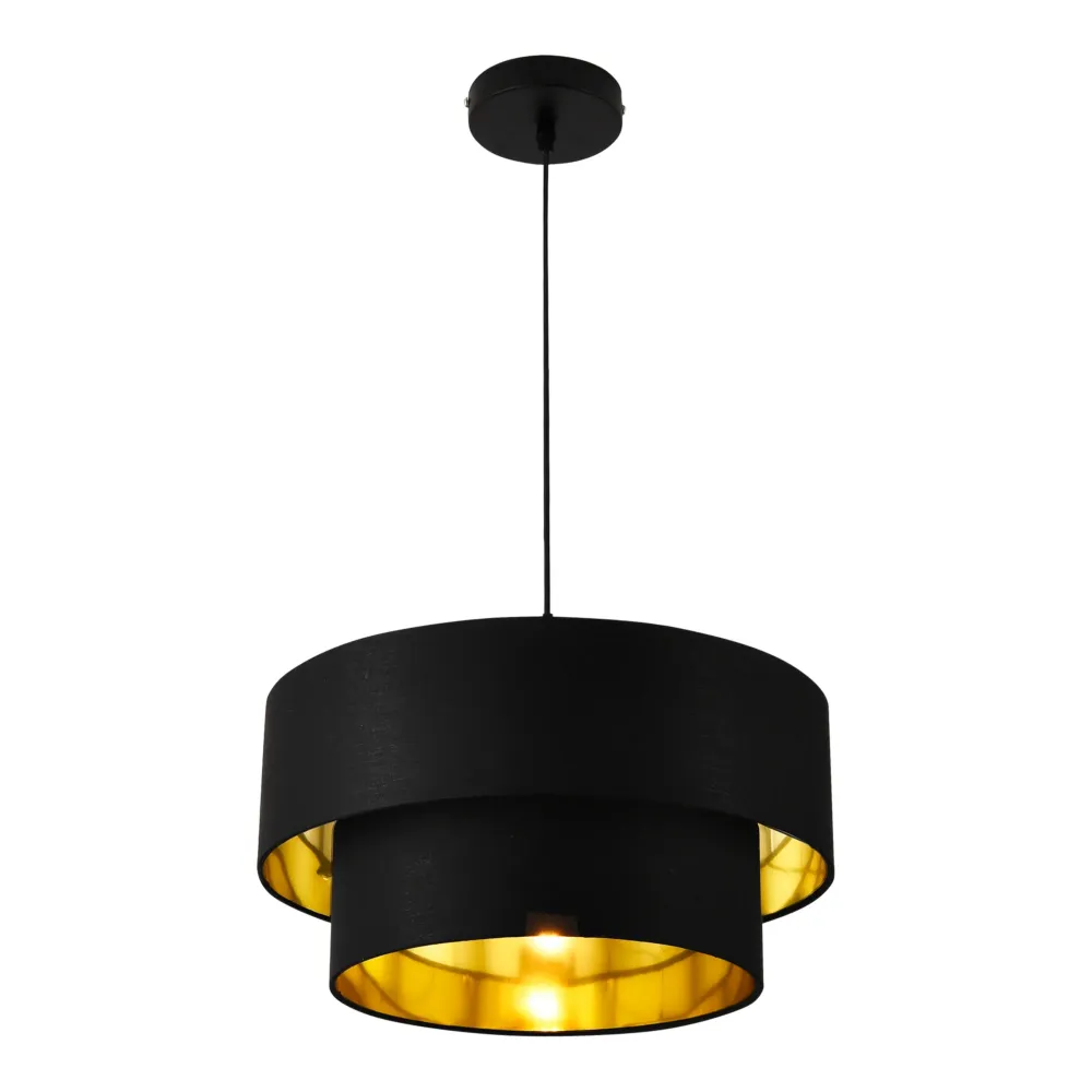Lampe à suspendre novateur suspension 60 w en métal et textile diamètre 40 cm noir doré 03_0005264