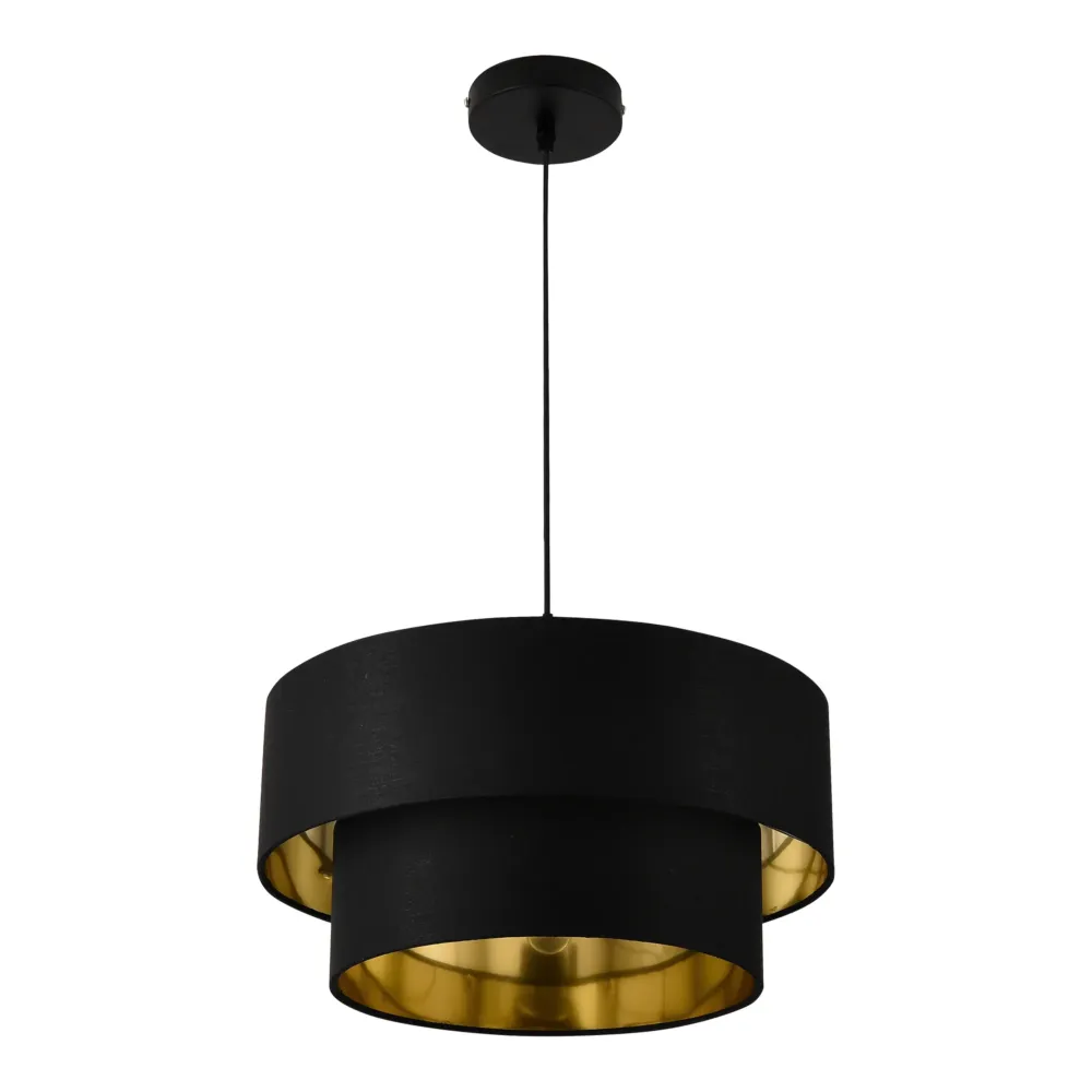 Lampe à suspendre novateur suspension 60 w en métal et textile diamètre 40 cm noir doré 03_0005264